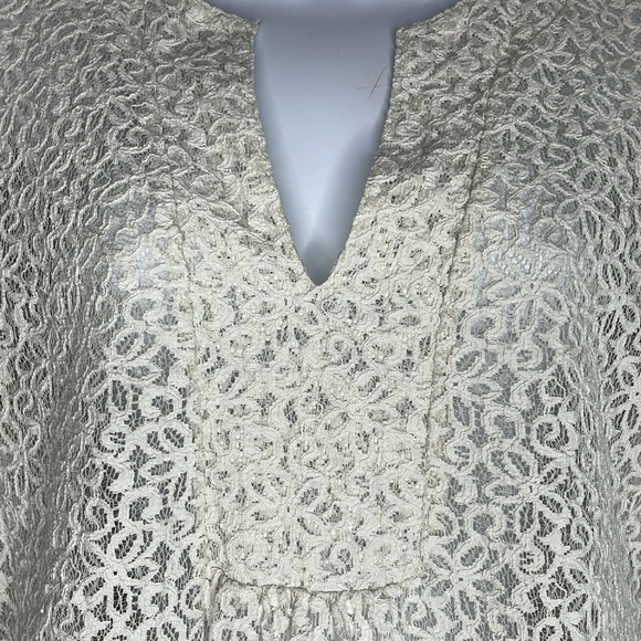 3 for $20 LIZ CLAIBORNE Stiff Floral Lace Long Sleeve Blouse Top V Neck Sheer L - Picture 9 of 14